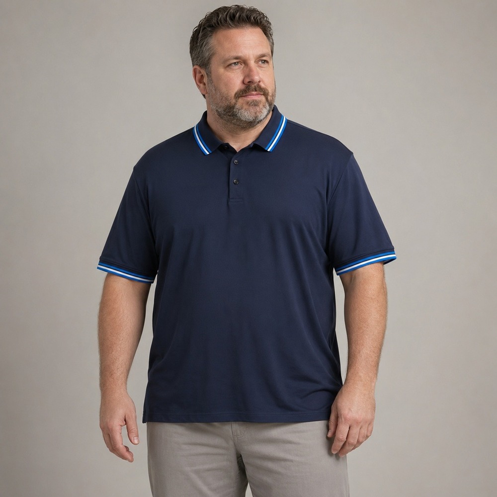 BOSS Hugo Boss Polo Shirt Mens XXL Navy Blue Striped Trim Short Sleeve Logo